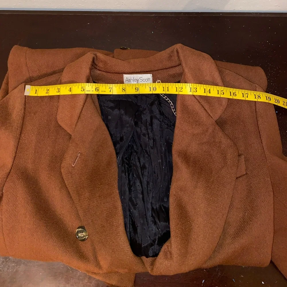 Ashley Scott 100% wool caramel brown long heavy warm double breasted trench coat - Picture 8 of 15